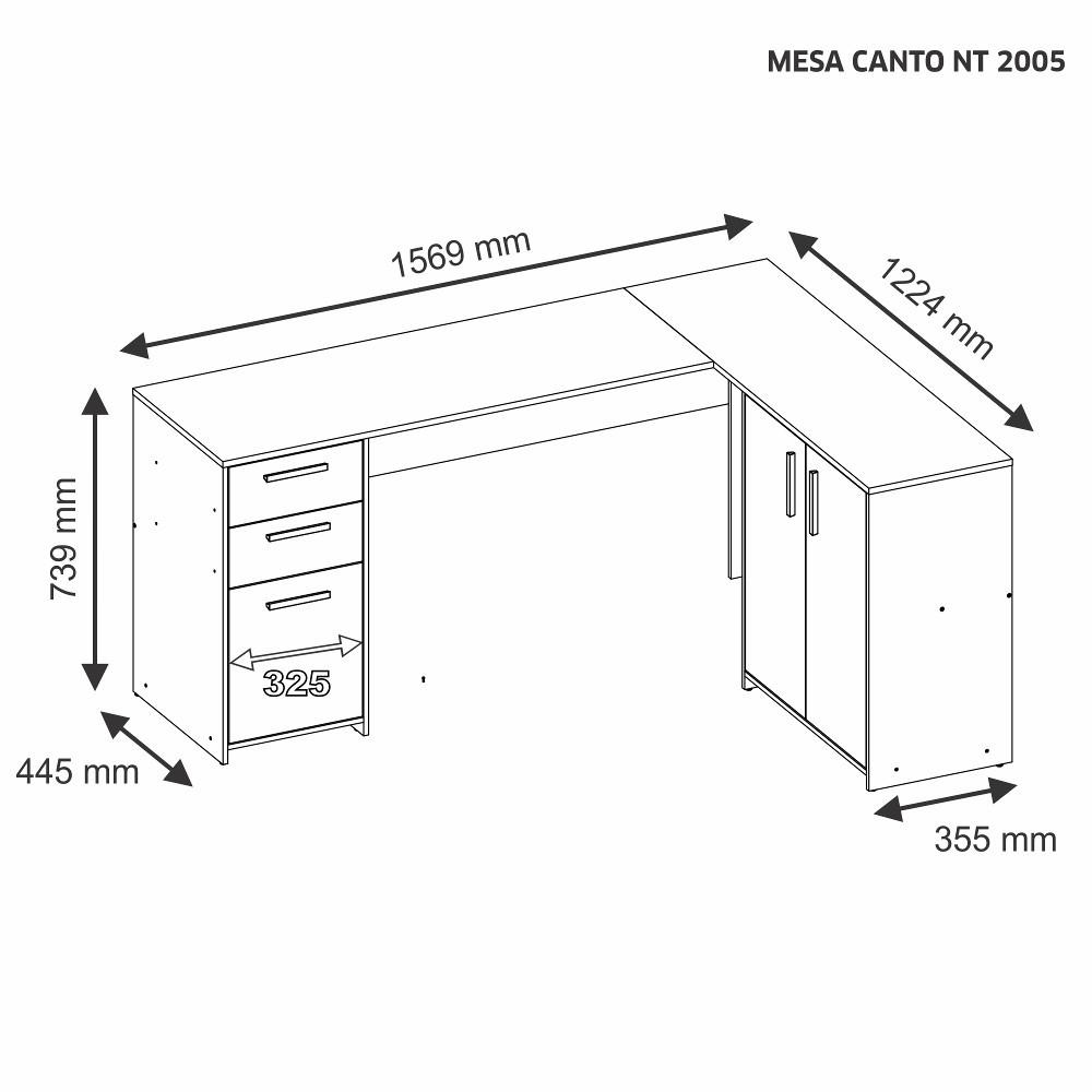 Mesa de Canto para Escritório 2 Portas 3 Gavetas NT 2005 Notável - 4