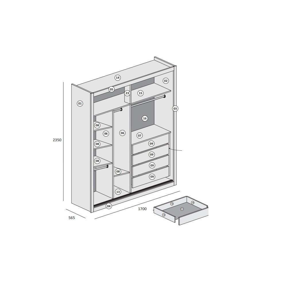 Guarda Roupa Solteiro Espelho 2 Portas 4 Gavetas Zurique Móveis Europa - 4