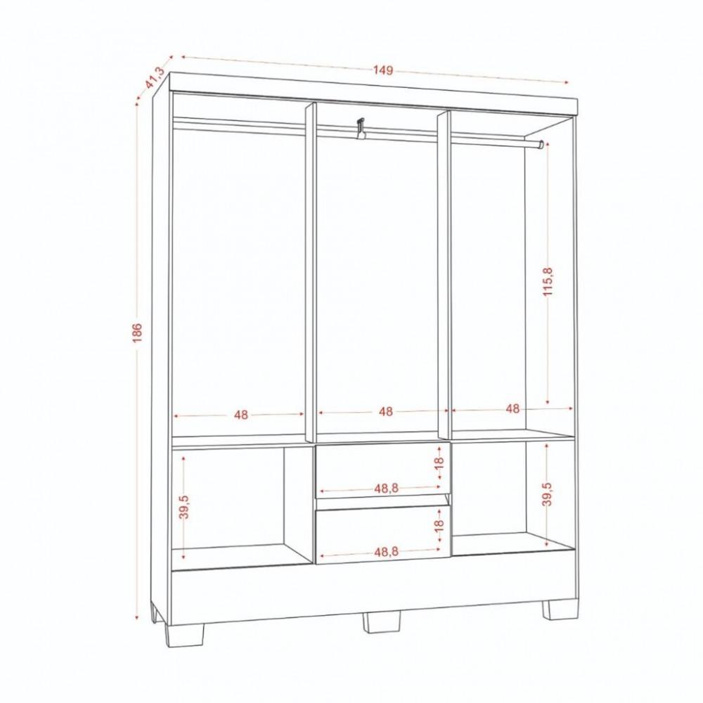 Guarda Roupa Casal 6 Portas 2 Gavetas com Pés Coimbra Aramóveis - 4