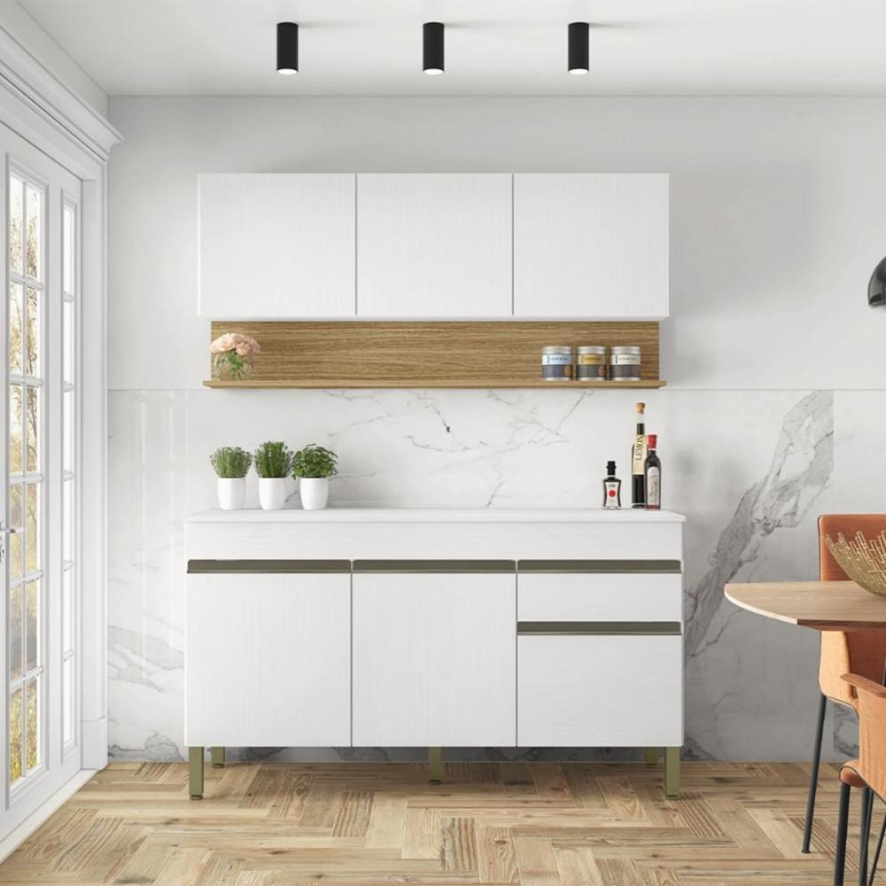 Cozinha Compacta com Tampo 150cm 6 Portas 1 Gaveta Line Kits Paraná - 1