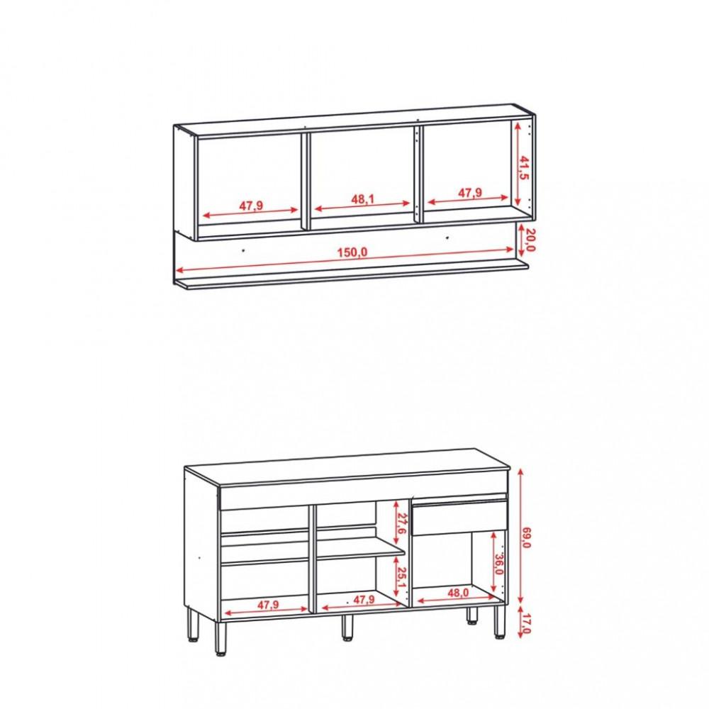 Cozinha Compacta com Tampo 150cm 6 Portas 1 Gaveta Line Kits Paraná - 4