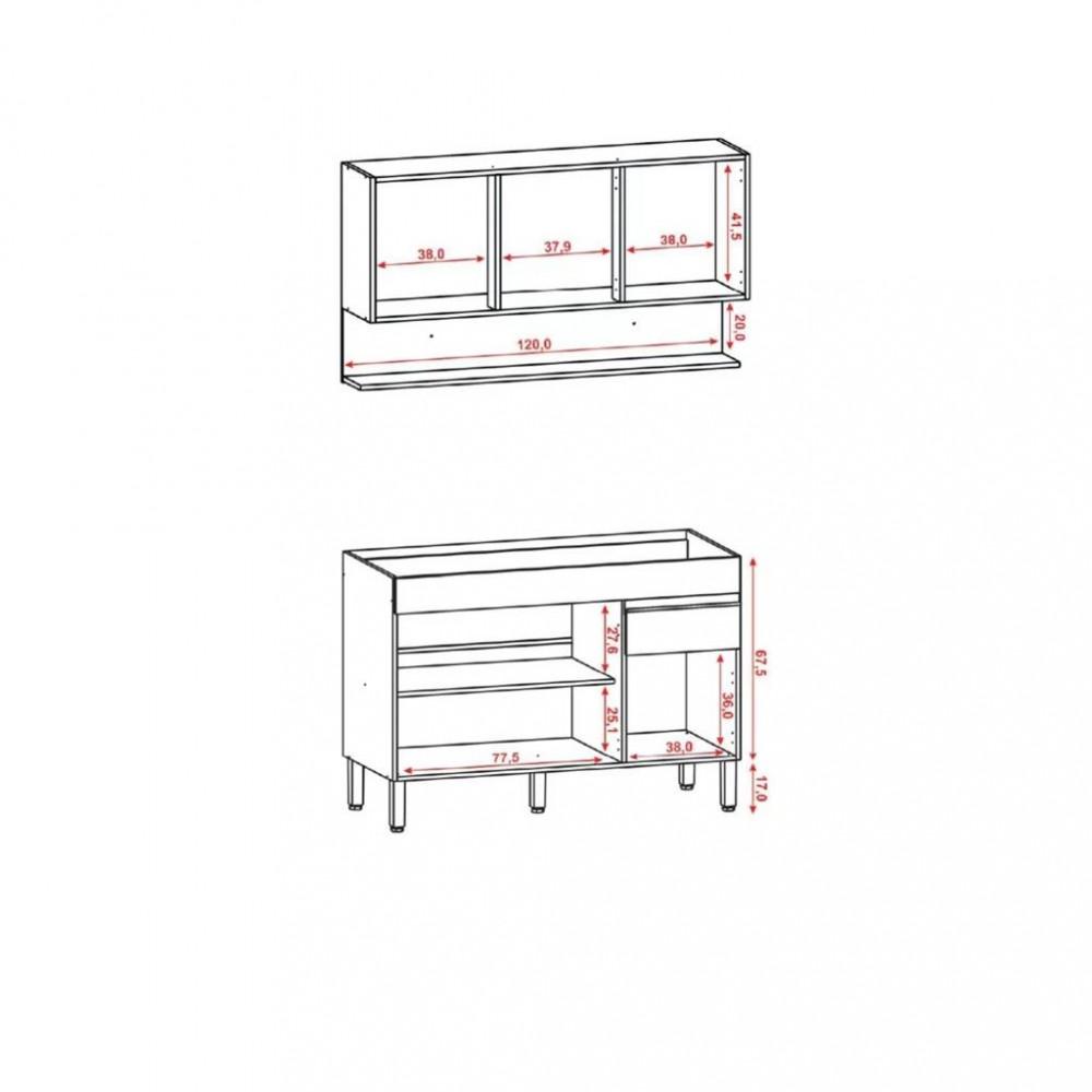 Cozinha Compacta com Tampo 120cm 6 Portas 1 Gaveta Line Kits Paraná - 4