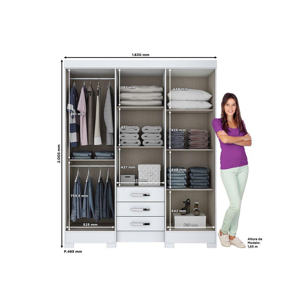 Guarda Roupa Casal com Espelho 6 Portas 3 Gavetas B23 Briz - 3