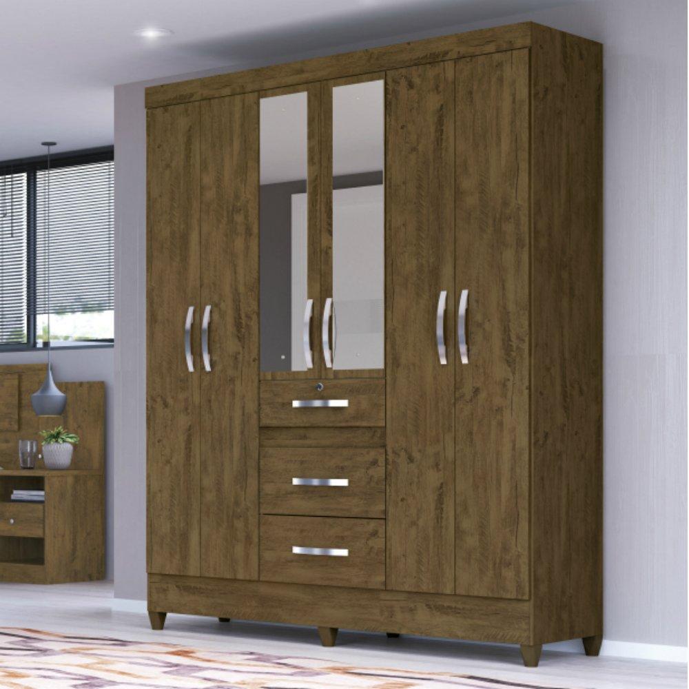 Guarda Roupa Casal Com Espelho 6 Portas 3 Gavetas Itatiba Moval - 1