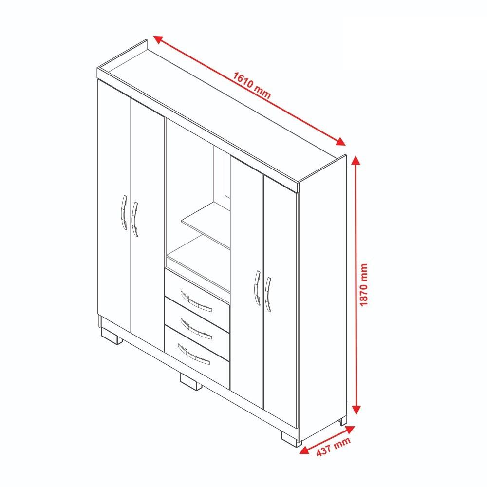 Guarda Roupa Solteiro com Espelho e Pés 4 Portas 3 Gavetas NT5015 Notável Móveis - 2