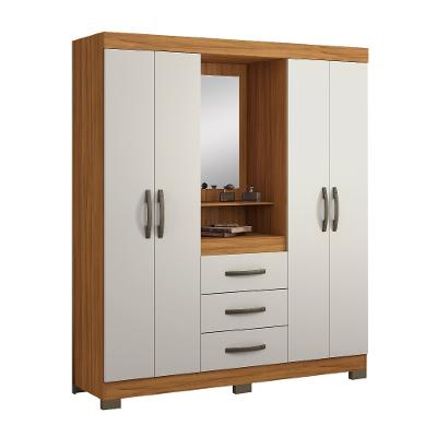 Guarda Roupa Solteiro com Espelho e Pés 4 Portas 3 Gavetas NT5015 Notável Móveis