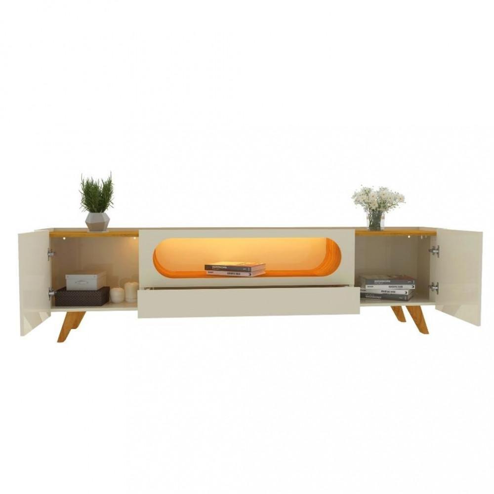 Rack para TV de Até 85 Polegadas 2 Portas 1 Gaveta LED com Pés de Madeira Nobre Gelius - 3
