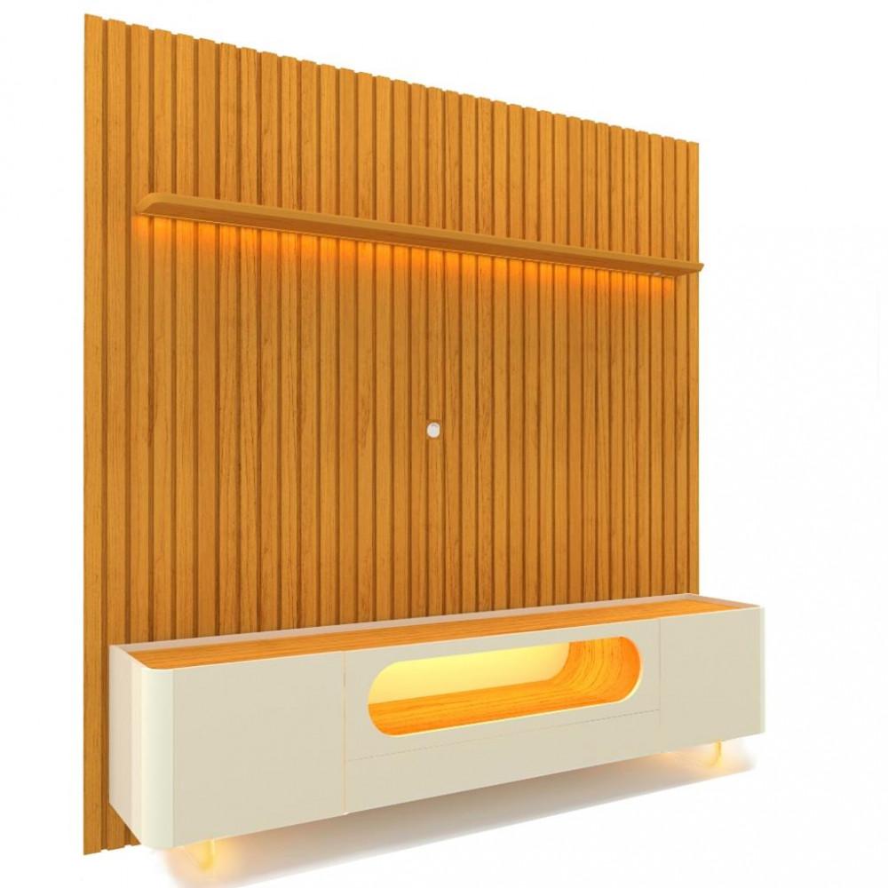 Rack com Painel para TV de Até 85 Polegadas 2 Portas 1 Gaveta LED Com Pés de Vidro Nobre Gelius - 2