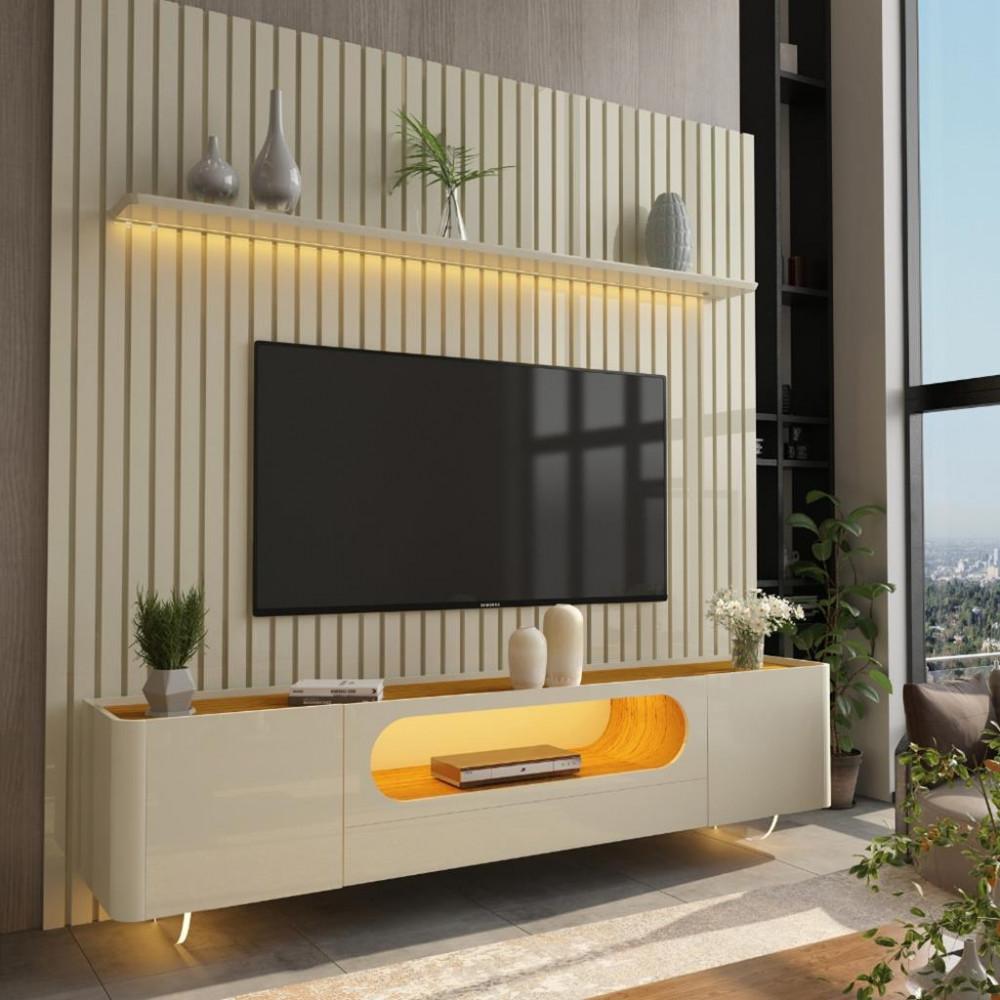 Rack com Painel para TV de Até 85 Polegadas 2 Portas 1 Gaveta LED Com Pés de Vidro Nobre Gelius - 1