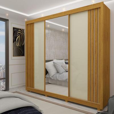 Guarda Roupa Casal 3 Portas 4 Gavetas Com Espelho Ripado Santorini Gelius