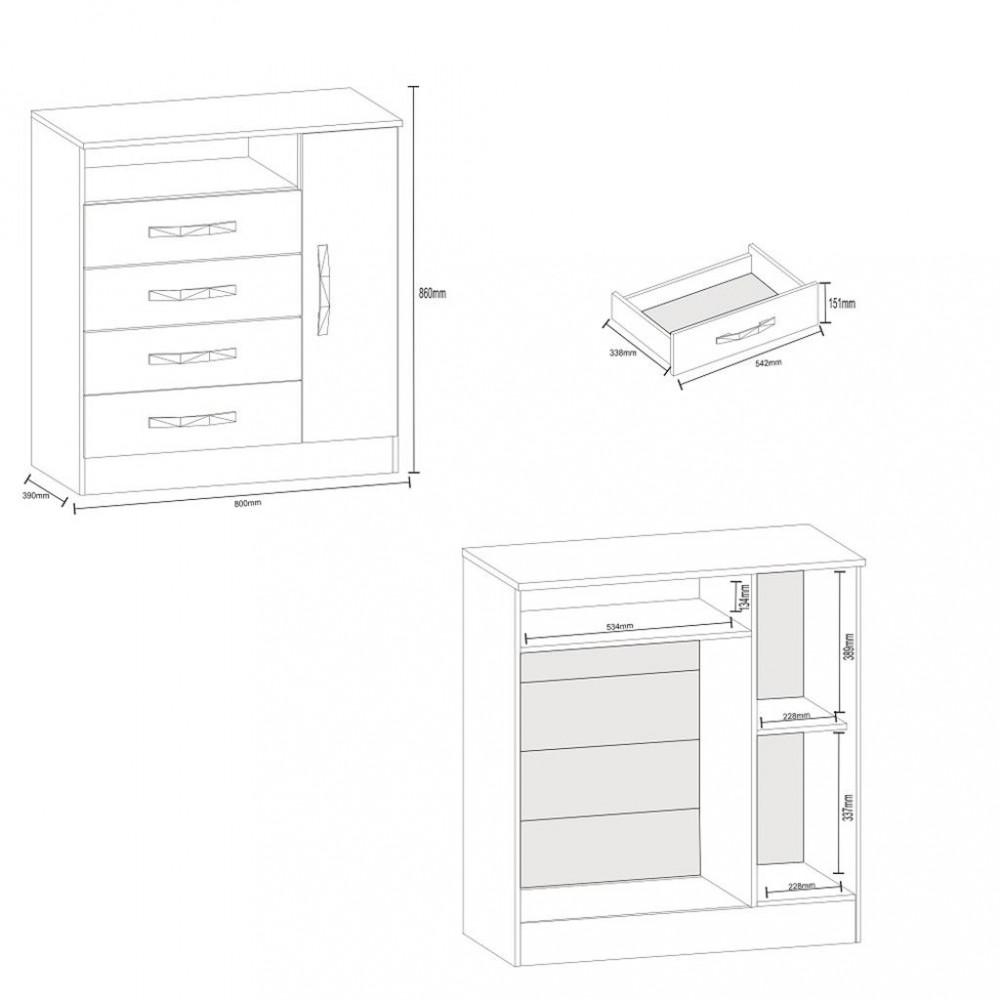 Cômoda 4 Gavetas 1 Porta Delta Atualle - 3