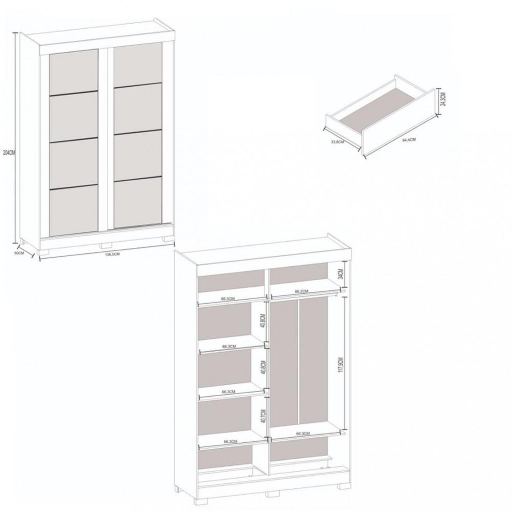 Guarda Roupa Solteiro com pés 2 Portas Turim Atualle - 3