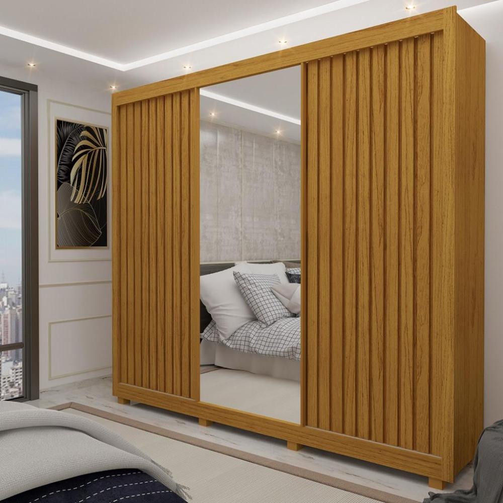 Guarda Roupa Casal com Espelho 3 Portas Ripado 4 Gavetas Royale Gelius - 1