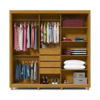 Guarda Roupa Casal com Espelho 3 Portas Ripado 4 Gavetas Royale Gelius - 3