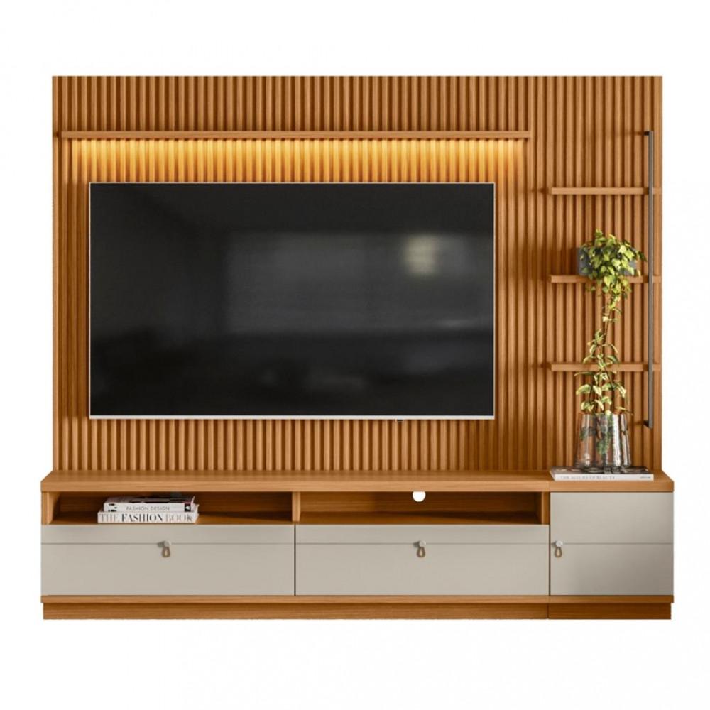 Rack com Painel para TV de até 75 Polegadas 2 Gavetas 1 Porta Ouro Preto Linea Brasil - 2