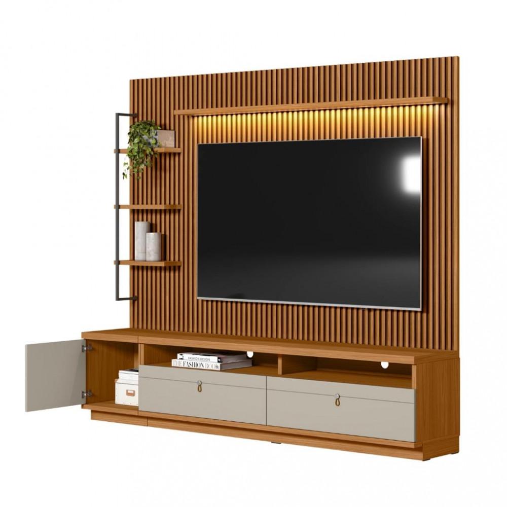 Rack com Painel para TV de até 75 Polegadas 2 Gavetas 1 Porta Ouro Preto Linea Brasil - 3