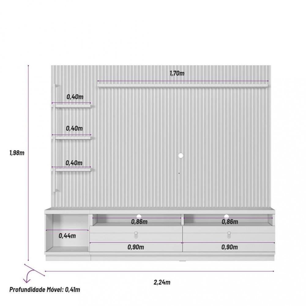 Rack com Painel para TV de até 75 Polegadas 2 Gavetas 1 Porta Ouro Preto Linea Brasil - 4