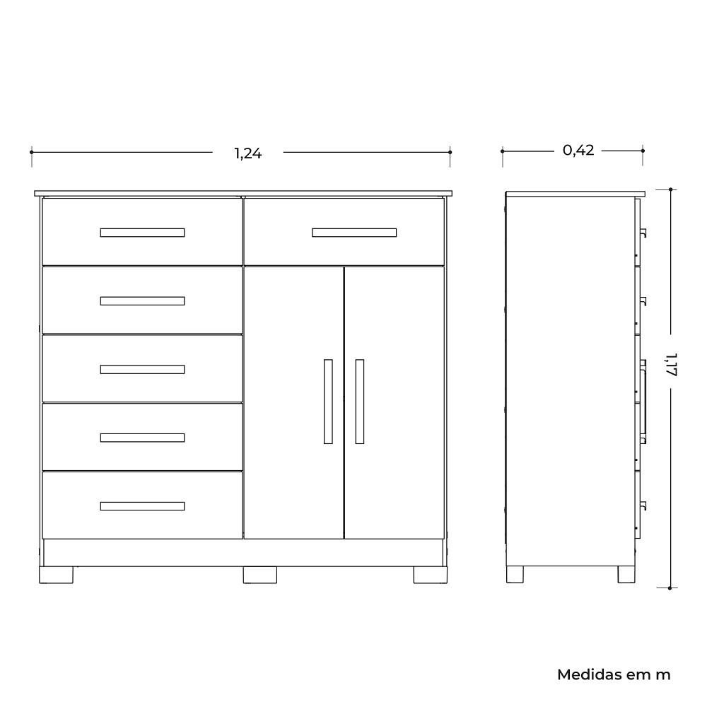 Cômoda 2 Portas 6 Gavetas Xangai Albatroz - 5