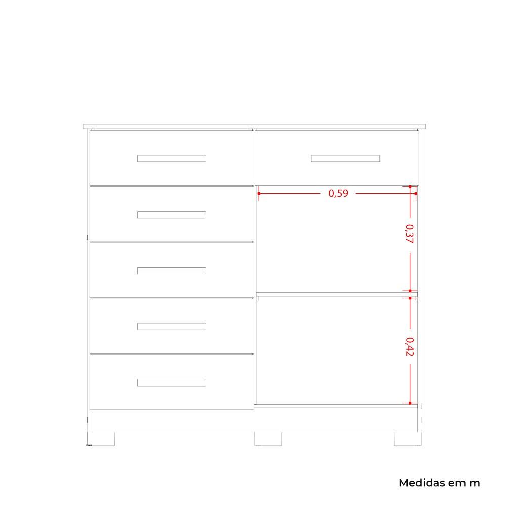 Cômoda 2 Portas 6 Gavetas Xangai Albatroz - 6