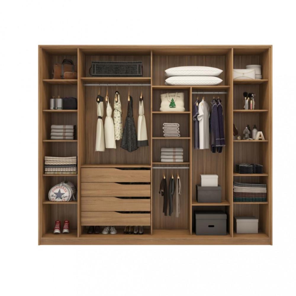 Guarda Roupa Casal com Vidro Reflecta 4 Portas 4 Gavetas Flex Laredo Demartêz - 3