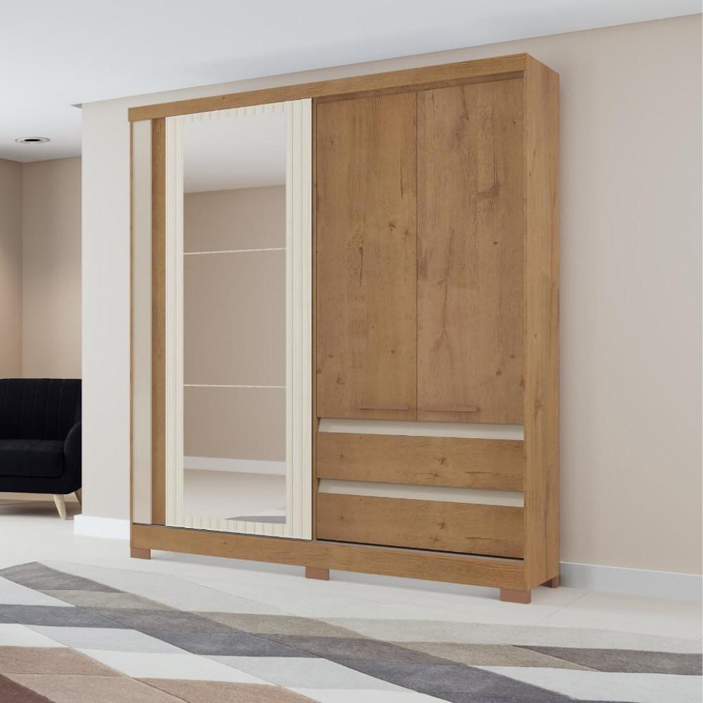 Guarda Roupa Solteiro Espelho 2 Portas 2 Gavetas Condor Atualle - 1