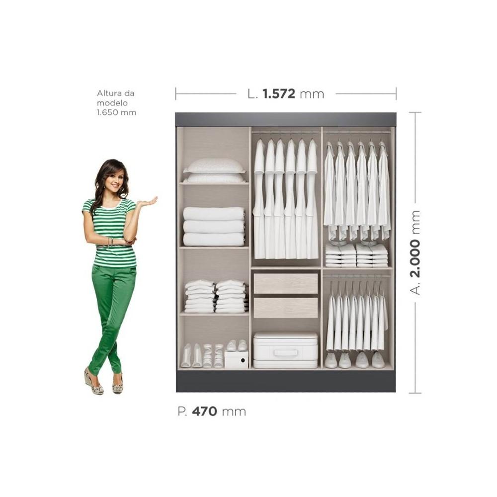 Guarda Roupa Casal com Espelho 3 Portas de Correr San Marino Maxel Móveis - 4