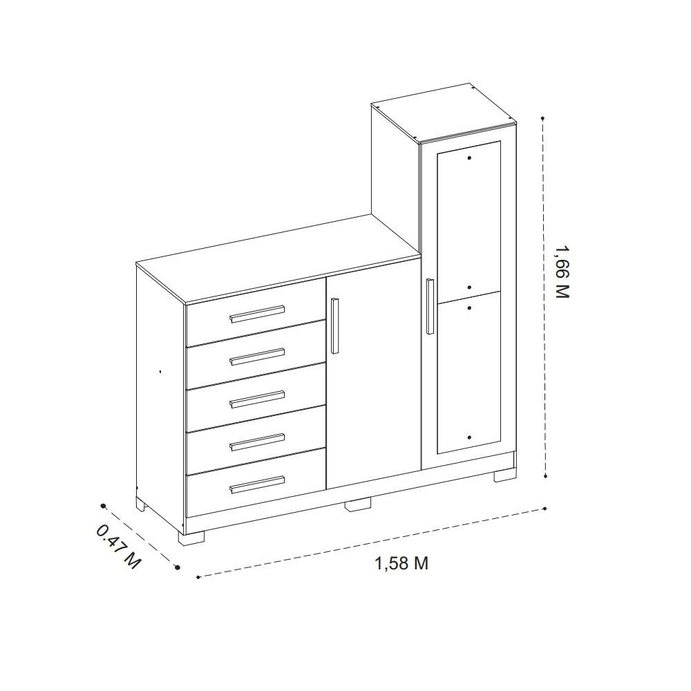 Cômoda com Espelho 5 Gavetas 2 Portas New Master Albatroz - 4