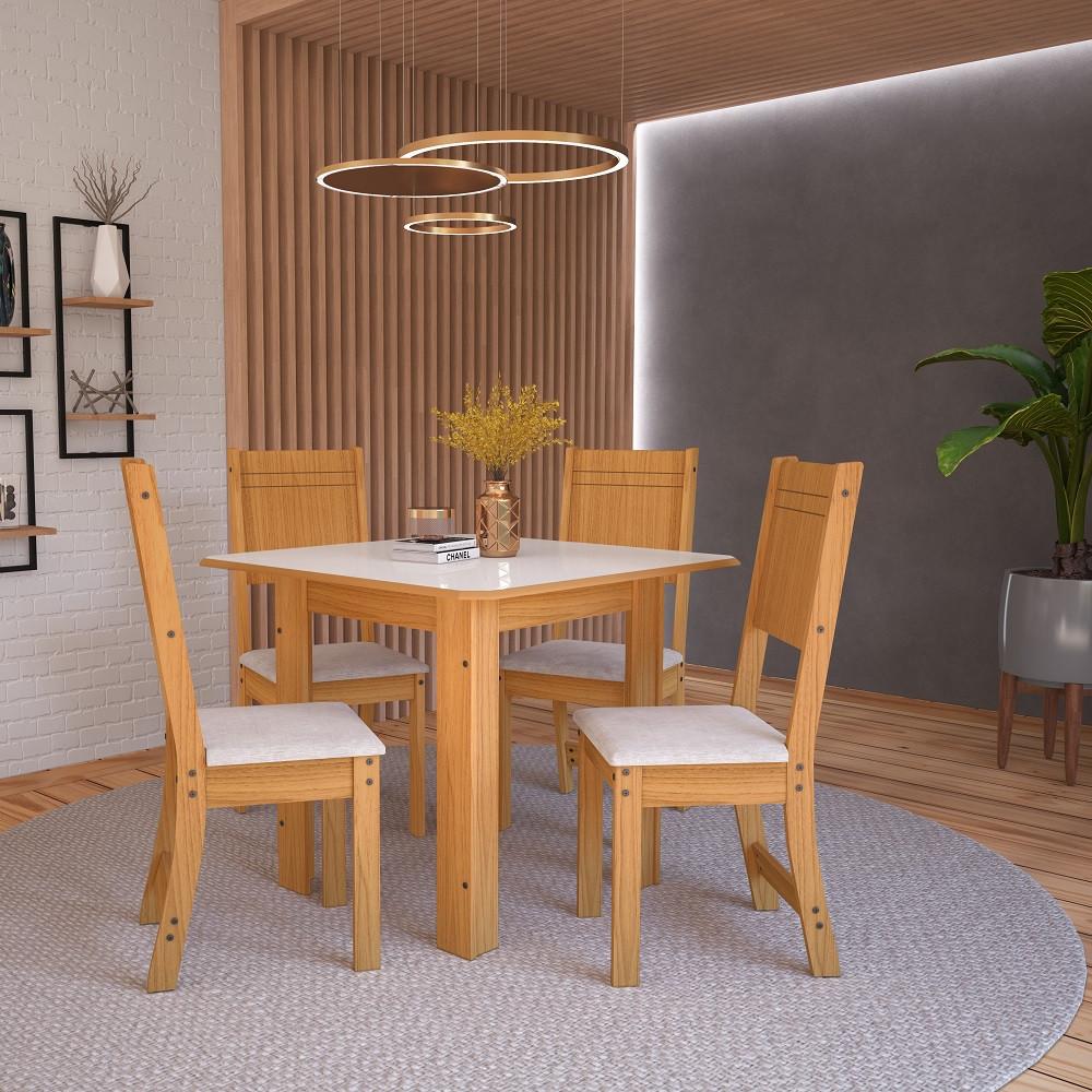 Conjunto de Mesa 90cm 4 Cadeiras Linho Lisboa Indekes - 1