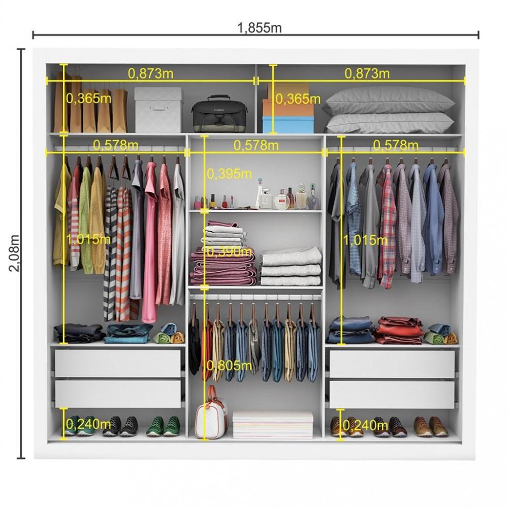 Guarda Roupa Casal Espelho 3 Portas 4 Gavetas Luna Plus Carioca Móveis - 4