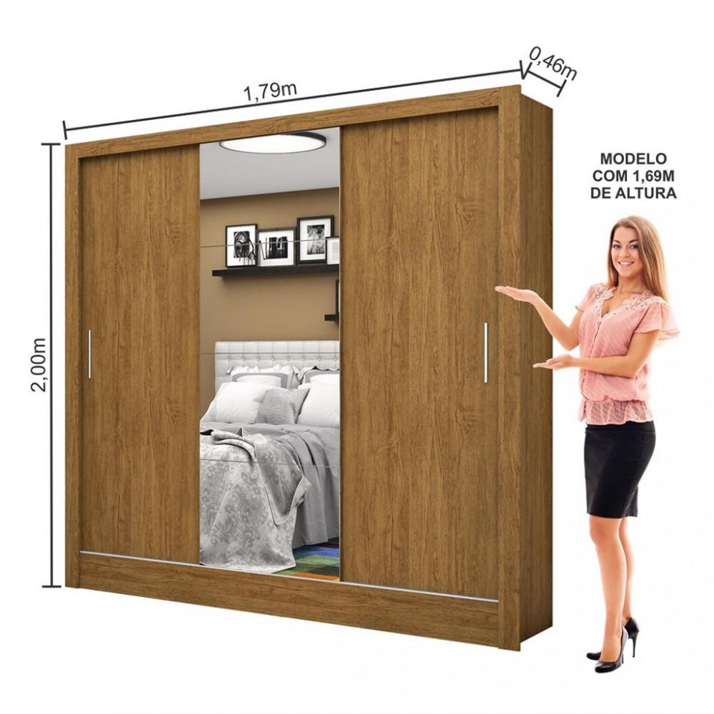 Guarda Roupa Casal Espelho 3 Portas 3 Gavetas Santiago Carioca Móveis - 3