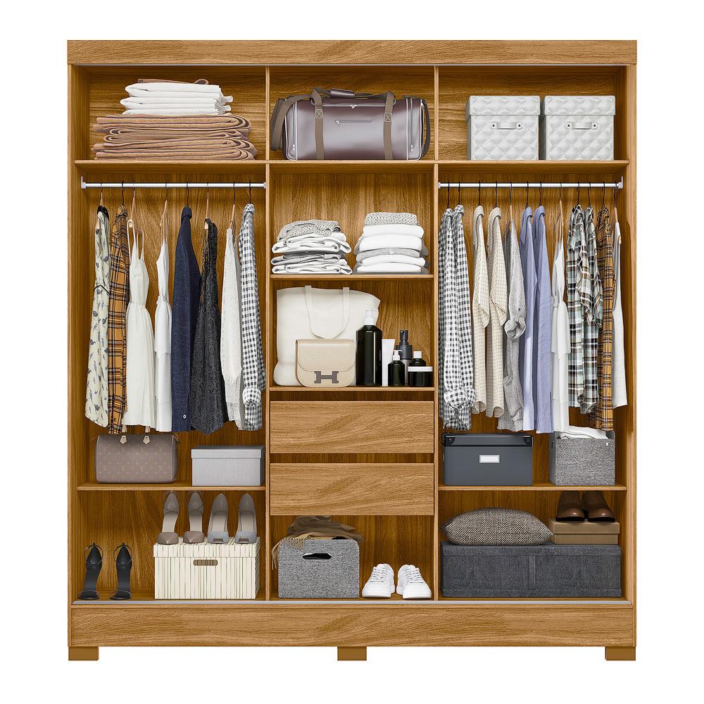 Guarda Roupa Casal Espelho 3 Portas 2 Gavetas Bahamas Moval - 3