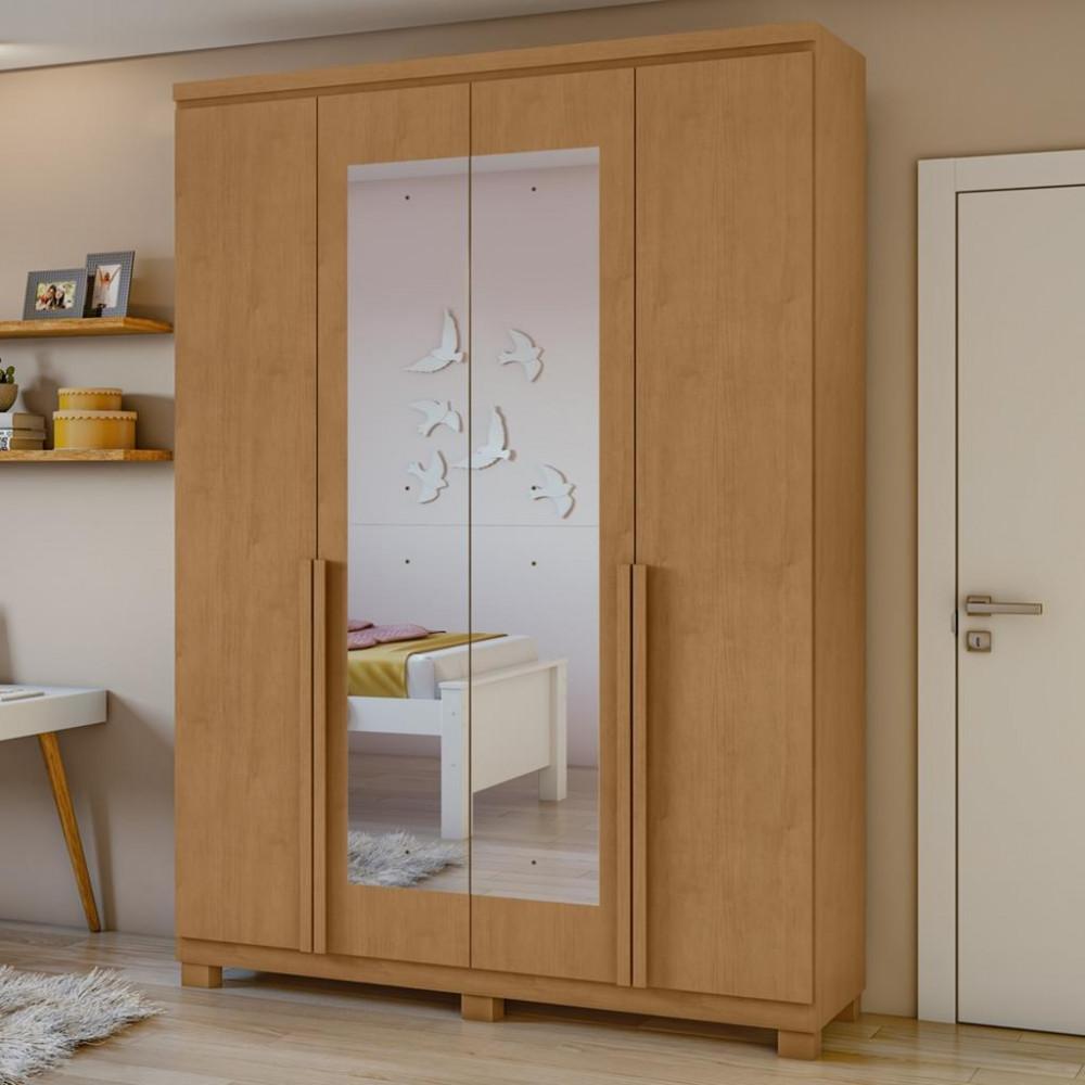 Guarda Roupa Solteiro com Espelho e Pés 4 Portas 2 Gavetas Alonzo Lopas - 1