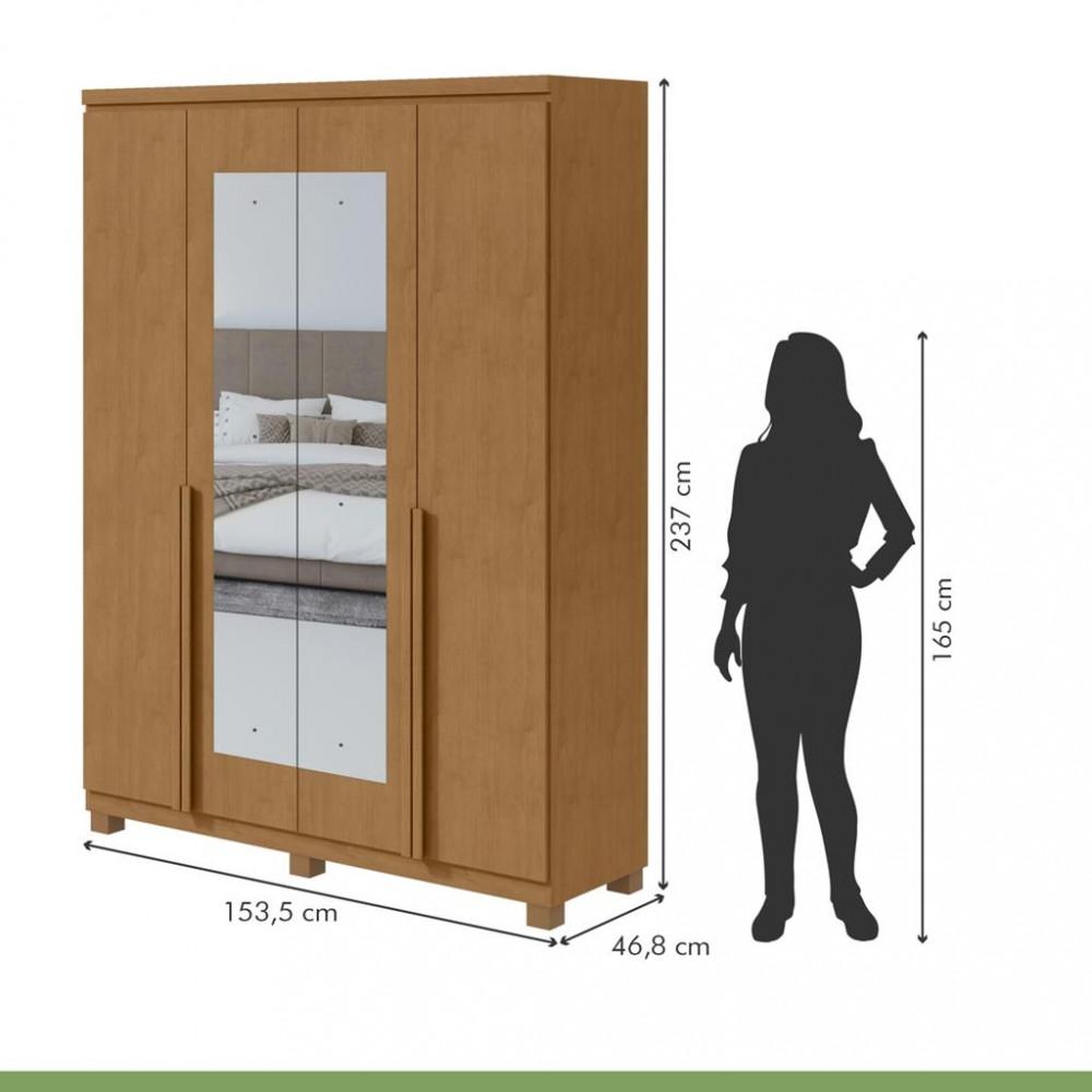 Guarda Roupa Solteiro com Espelho e Pés 4 Portas 2 Gavetas Alonzo Lopas - 4