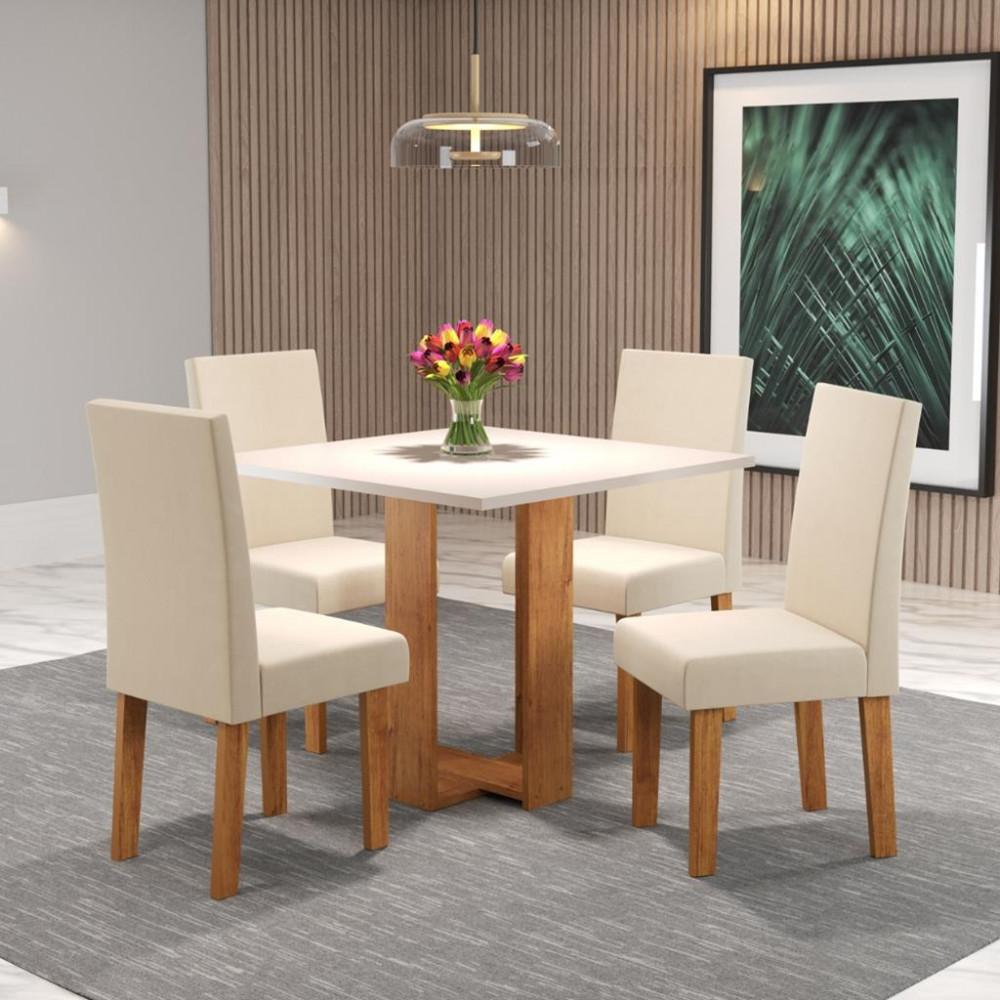 Conjunto Sala de Jantar Mesa Quadrada 90cm Copacabana 4 Cadeiras Venus Viero - 1