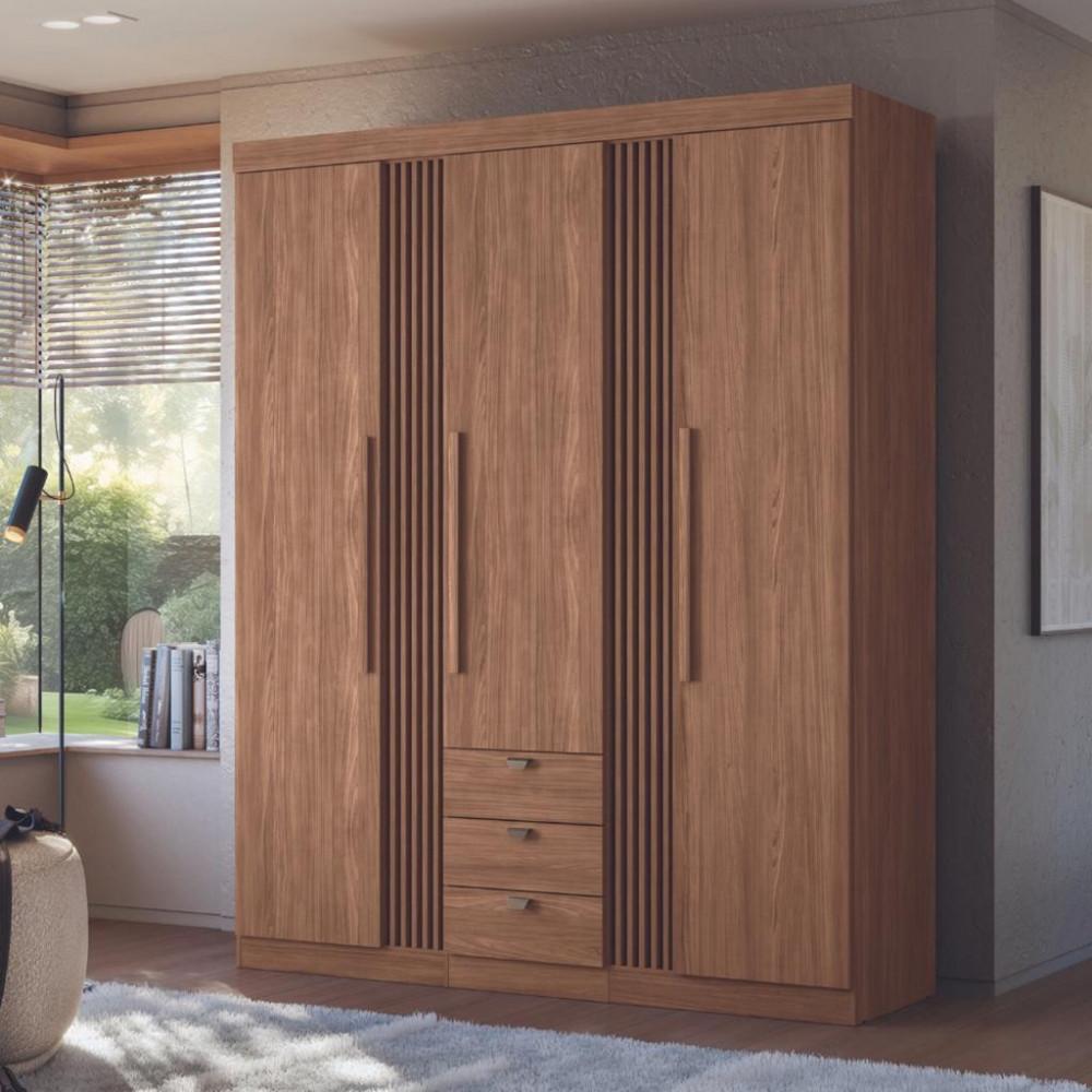 Guarda Roupa Solteiro 3 Portas 3 Gavetas Ripado Aurora Santos Andirá - 1