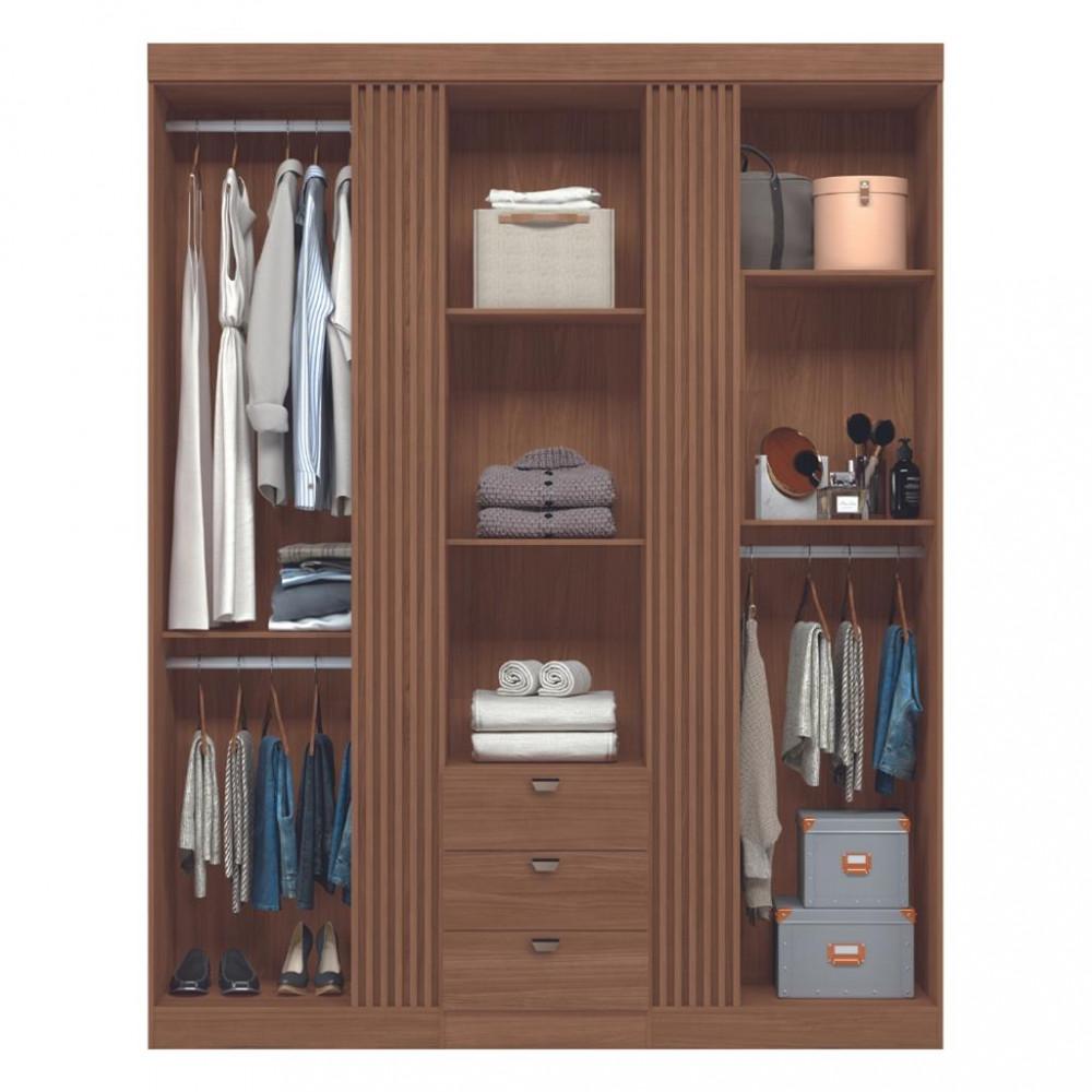 Guarda Roupa Solteiro 3 Portas 3 Gavetas Ripado Aurora Santos Andirá - 3