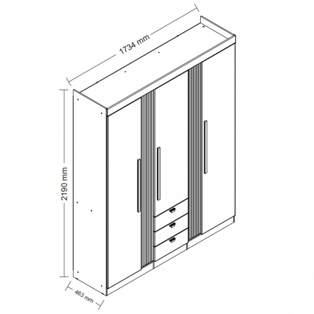 Guarda Roupa Solteiro 3 Portas 3 Gavetas Ripado Aurora Santos Andirá - 4