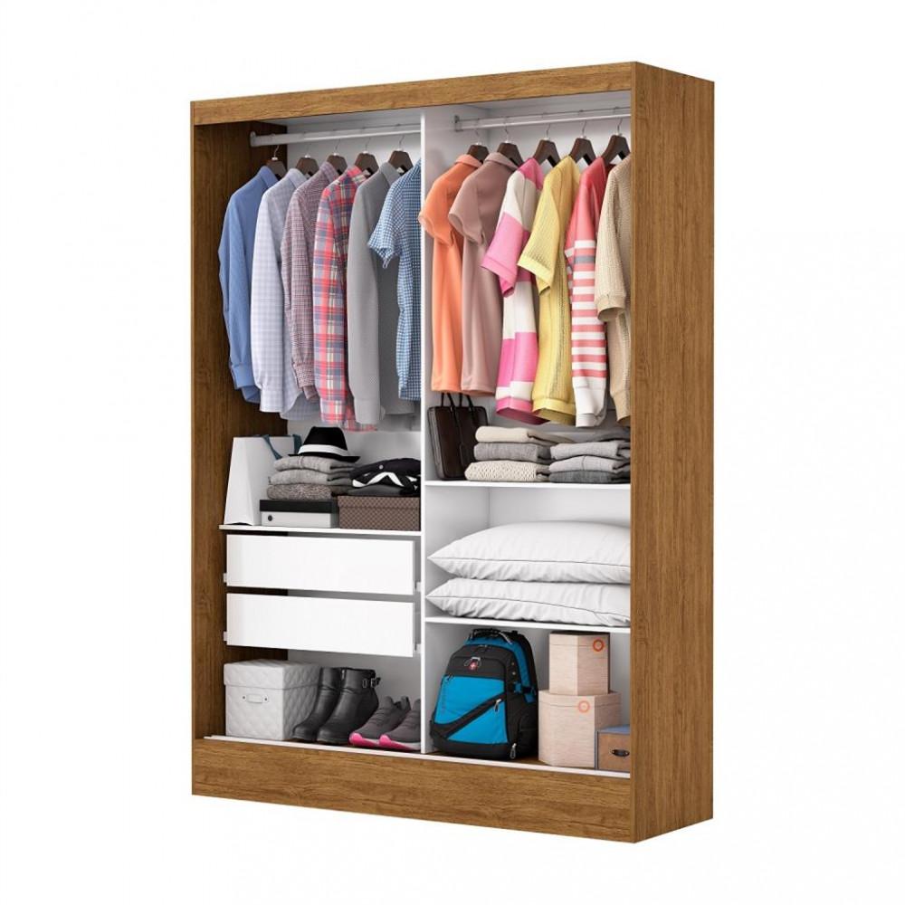 Guarda Roupa Solteiro com Espelho 2 Portas de Correr 2 Gavetas Belém Carioca Móveis - 3