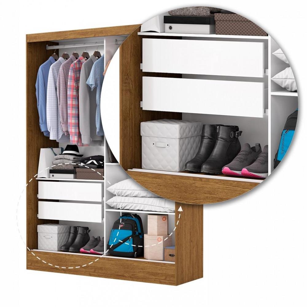 Guarda Roupa Solteiro com Espelho 2 Portas de Correr 2 Gavetas Belém Carioca Móveis - 5