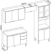 Cozinha Compacta 4 Peças com 2 Portas Vidro FI0002 Firenza Demobile - 4