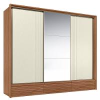 Guarda Roupa Casal com Espelho 3 Portas de Correr 5 Gavetas Ripado Flex Democrata Santos Andira - 2