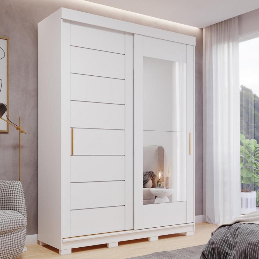 Guarda Roupa Solteiro com Espelho e Pés 2 Portas de Correr 3 Gavetas Liz Slide Panan - 1