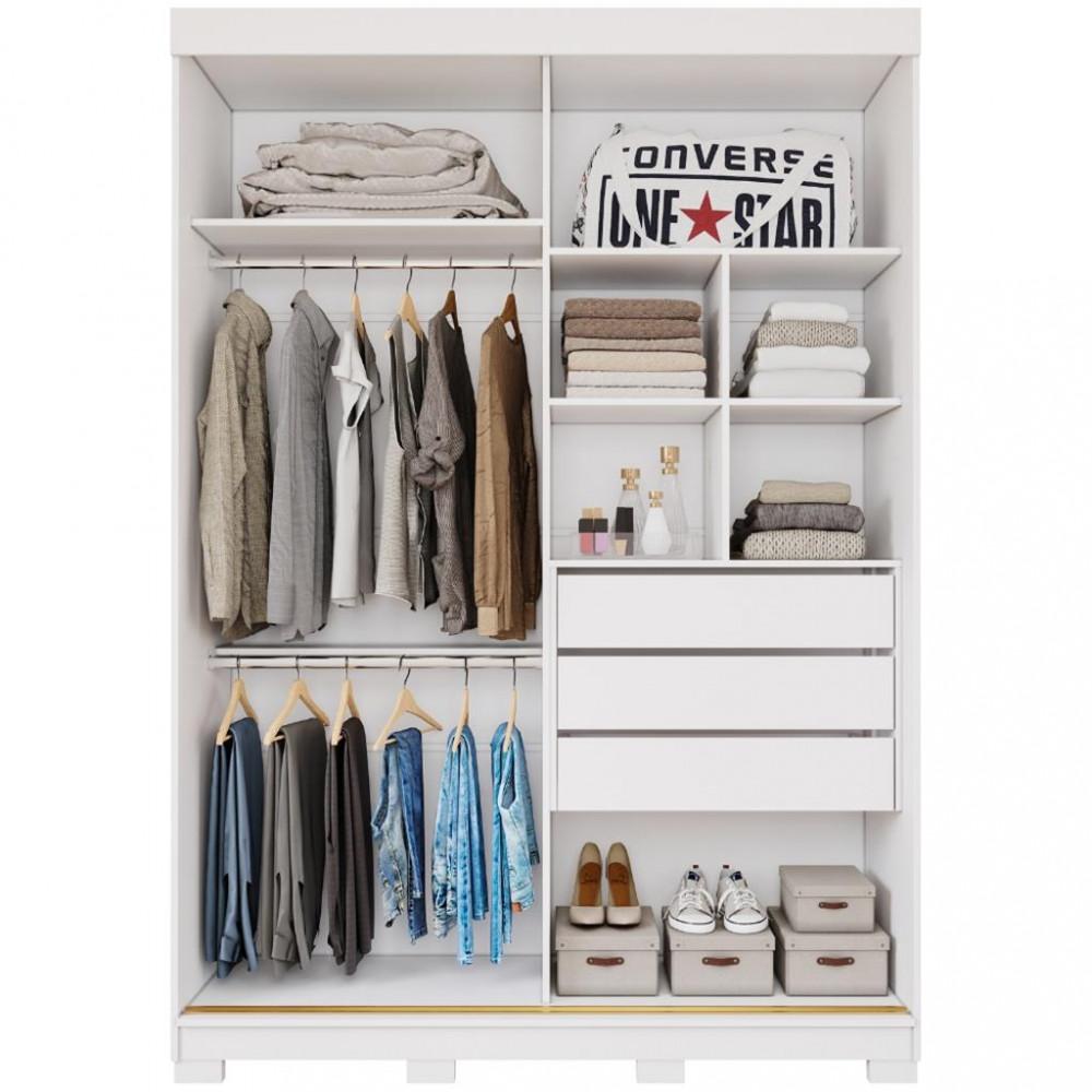 Guarda Roupa Solteiro com Espelho e Pés 2 Portas de Correr 3 Gavetas Liz Slide Panan - 3