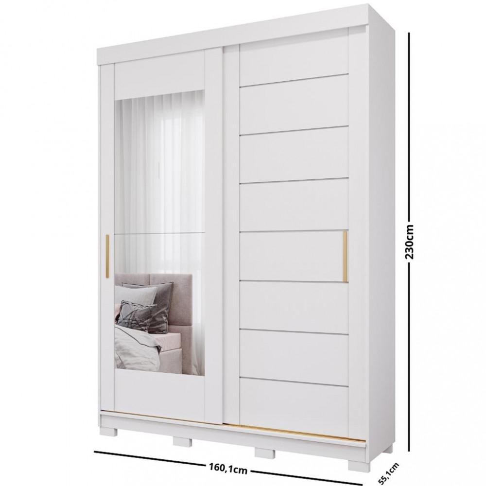 Guarda Roupa Solteiro com Espelho e Pés 2 Portas de Correr 3 Gavetas Liz Slide Panan - 4