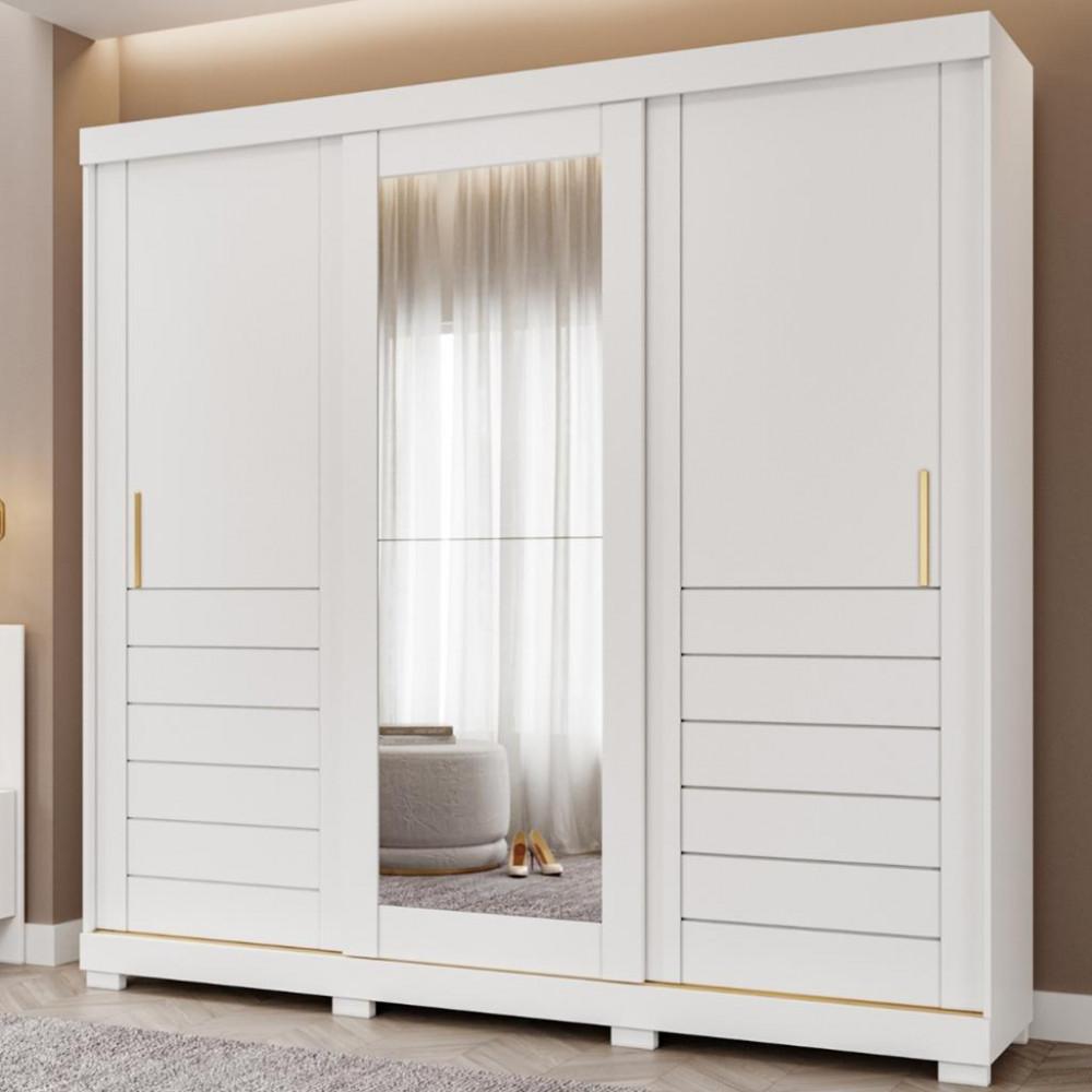 Guarda Roupa Casal com Espelho e Pés 3 Portas de Correr 6 Gavetas Cecilia Slide Panan - 1