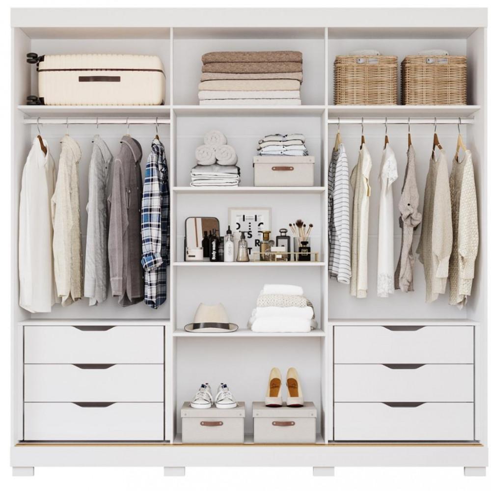 Guarda Roupa Casal com Espelho e Pés 3 Portas de Correr 6 Gavetas Cecilia Slide Panan - 3