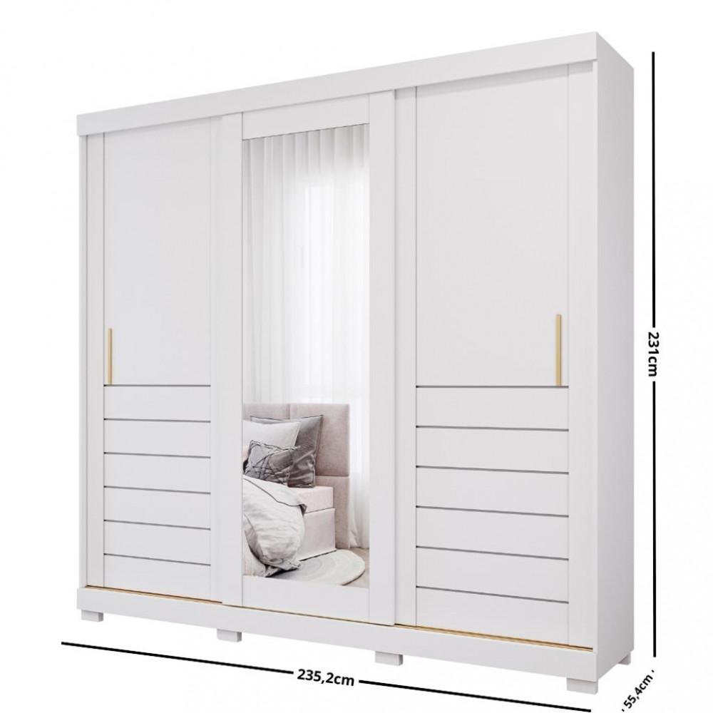 Guarda Roupa Casal com Espelho e Pés 3 Portas de Correr 6 Gavetas Cecilia Slide Panan - 4