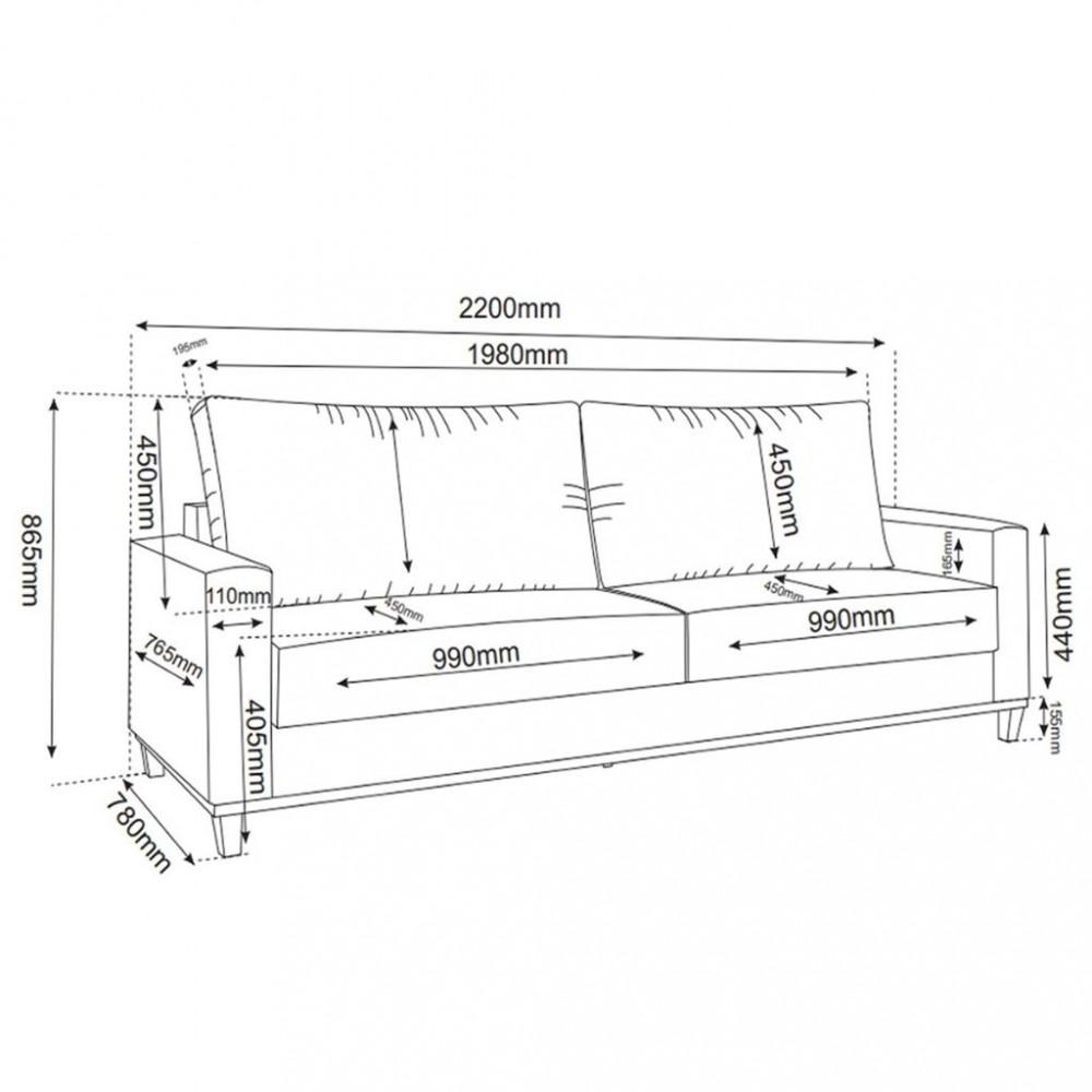 Sofá 3 Lugares 220cm Linho Viero Móveis - 3