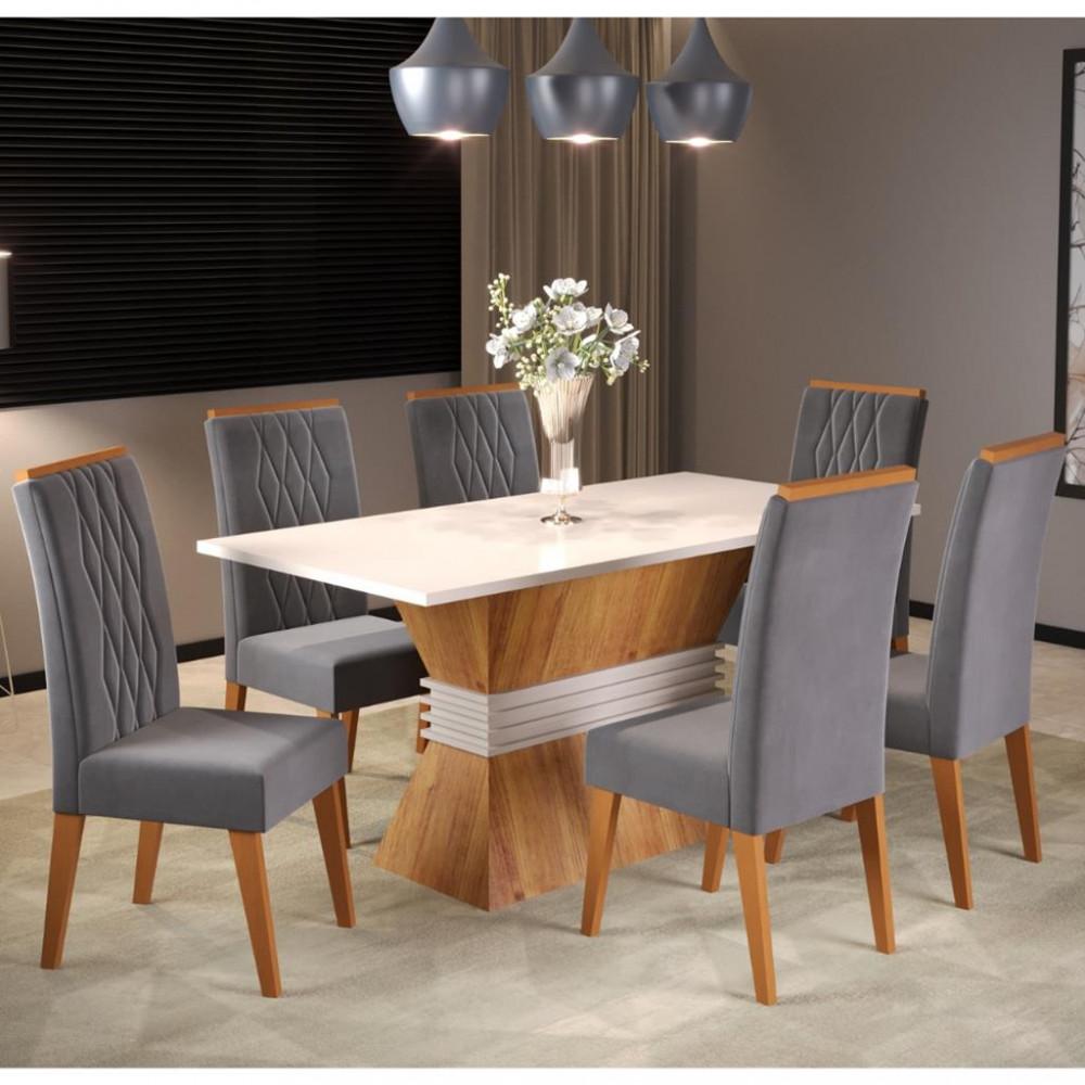 Conjunto Sala de Jantar Mesa Plata 6 Cadeiras Cristal Viero - 1