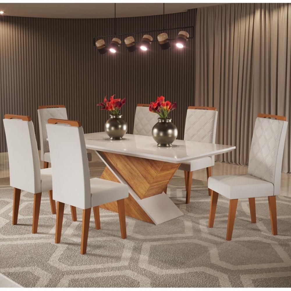 Conjunto Sala de Jantar Mesa Glamurosa 6 Cadeiras Rubi Viero - 1
